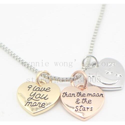 2016 new Unwritten Tri-Tone Moon and Back Pendant Necklace " I love you more than the moon and the stars" necklace