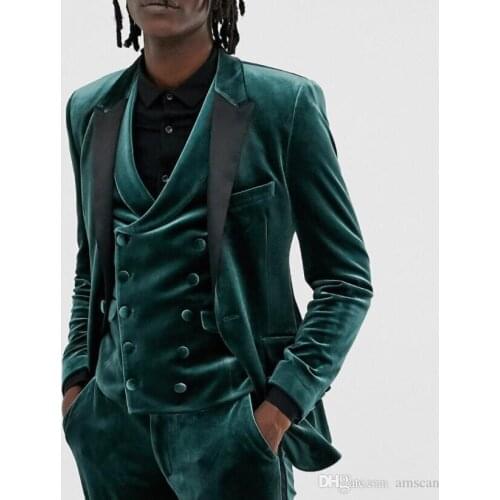 New Arrival Velvet Groomsmen Peak Lapel Wedding Groom Slim Fit Tuxedos Men One Button Suits Prom Dress(Blazer+Vest+Pants