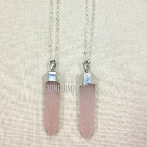 Rose Quartzs Necklace Silver Finish Point Necklace 18inch-32inch NM12218