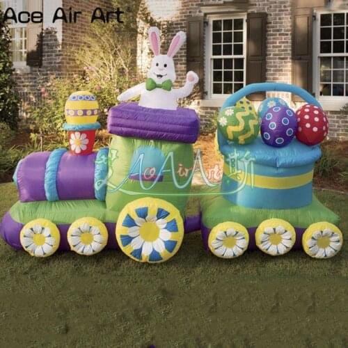 Easter yard inflatable Easter decoration,white color inflatable bunny with eggs sits in Basket,inflatable Puddle Jumper