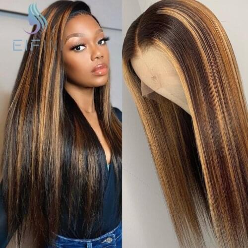 Peruvian Straight Honey Blonde Lace Front Wigs With Baby Hair Ombre Brown 13X6 T Part Highlight Human Hair Lace Wigs 180 Density