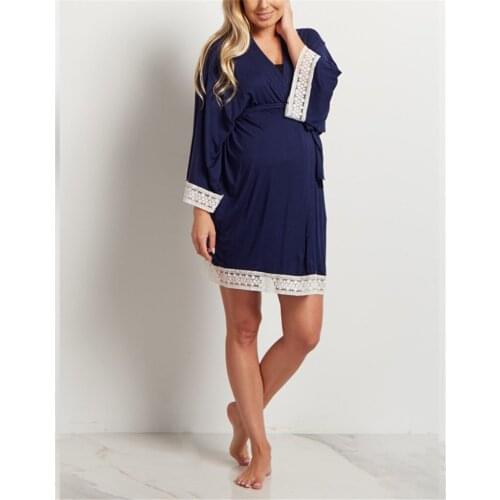 Maternity Sleepwear Solid Color Lace Pregnant Pajamas For Pregnant Women Large Size Nursing Nightgown Comfortable Pajamas