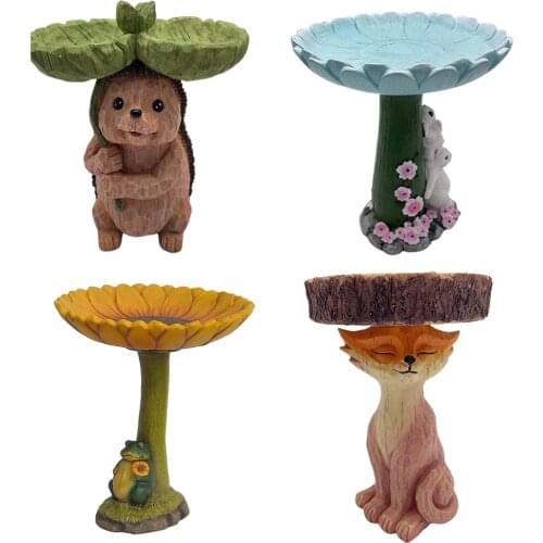 Resin Fox Rabbit Frog Birdbath Feeder Antique Bird Bath For Home Garden Yard Animal Sculptures Ornament Miniatures Decoration