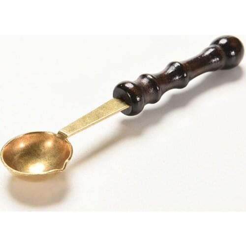 Popular Mini Wooden Handle Wax Spoon Stamp Seal Vintage Anti-hot Wood Handle Sealing Wedding Wax Spoon Gift