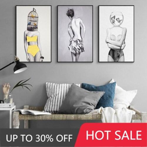 Christmas Simple black and white woman figure painting fish tank poster print mural picture living room home decoration