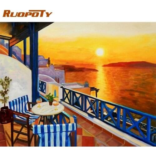RUOPOTY Painting By Numbers Kits For Adults Sunset Ocean Landscape Paints Kit Framed Home Living Room Decor Wall Artcraft Diy Gi