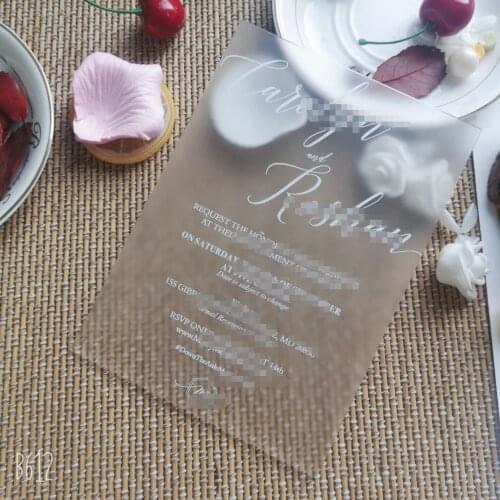 Free shipping 2020 hot sale custom personalized frosted acrylic wedd with white lettersing invitation card