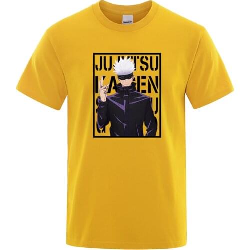 Funny Gojo Satoru T Shirt Jujutsu Kaisen Anime T-Shirts Mens Summer Fashion Vintage Mens Clothing Casual Harajuku Tees Tops