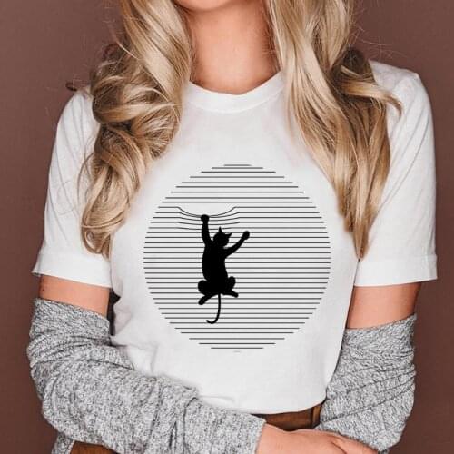 Women Cat Striped Pet Love 90s Cute Short Sleeve Fashion Graphic Female Clothes Tops Cartoon Lady Tees Tshirt Print T-Shirt