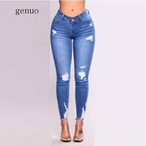 Woman Jeans 2019 Plus Size 3XL Butt Lifting Denim Pencil Pants Mid Waist Stretch Skinny Washed Ripped Trousers