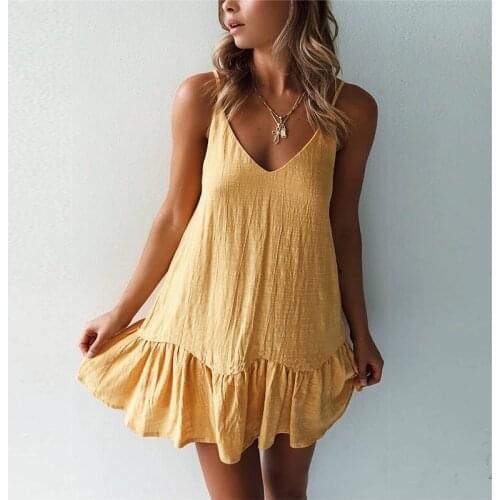 Women Summer Dresses Off Shoulder 2021 NEW White Sexy Sling V-Neck Halter Ruffle Sundress Mini Beach Dresses Casual Loose Female