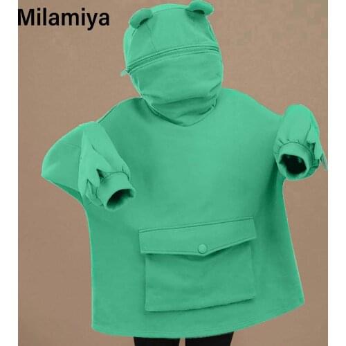 Women Autumn Thick Loose Oversize Sweatshirt Harajuku Letters Printed Frog Casual Hooded Hoodies Thicken Pullover Female