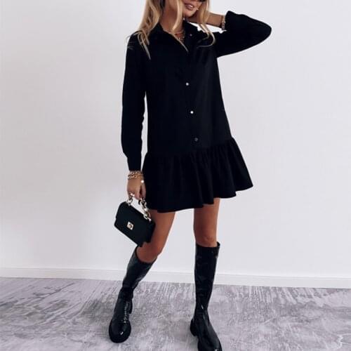 Women Spring Long Sleeve Pleated Shirt Dress Casual Turn Down Collar Single Breasted Dress Female Autumn A Line Office Vestidos