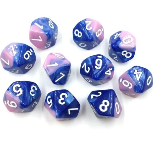 10 pcs/set) Rollooo Polyhedral Dice 10 Sided Dice D10s Blue and Pink with White Numbers