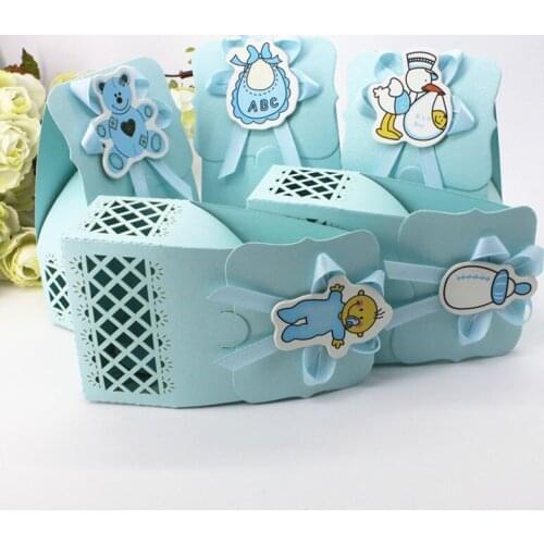 12Pcs Cute Baby Birthday Boxes Party Event Supplies Decoration Boy and Girl Paper Baptism Hollow laser engraving sugar gift box