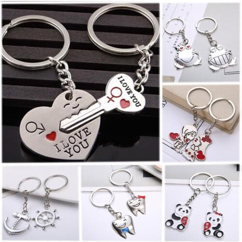 2pcs couple creative keychain cartoon cute panda love lock keychain wedding for weman gift