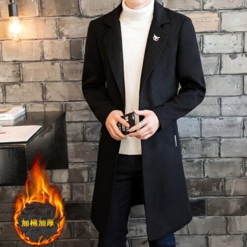 2021 Long trench Jacket Single Breasted Casual Men Wool Blends Coat Full Winter Male Woollen Overcoat 3XL 4XL