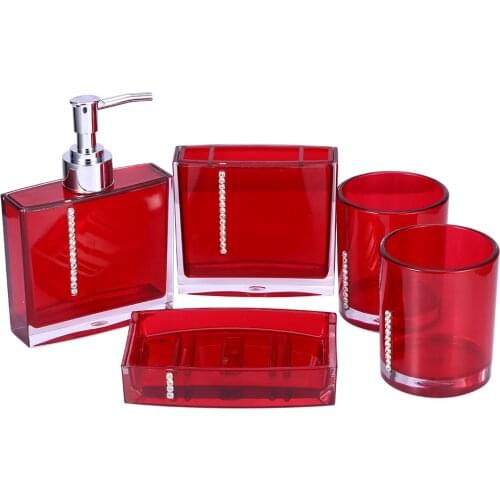 5PC/Set Acrylic Bathroom Accessories Bath Cup Bottle Toothbrush Holder Soap Dish red