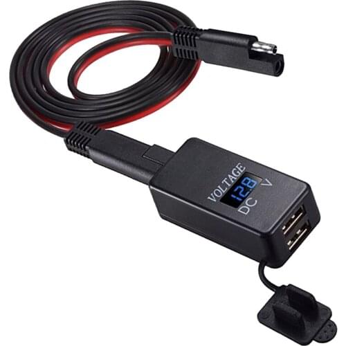 SAE Adapter Dual USB Voltage Meter Gauge Quick Disconnect Plug Waterproof