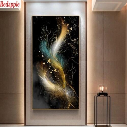 Diamond Embroidery Abstract art, colored feathers Picture Diamond Painting Full Square round drill Mosaic Cross Stitch Wall Art