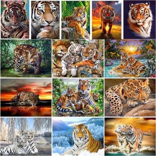 DIY 5D Diamond Painting Forest Tiger Diamond Embroidery Animal Cross Stitch Full Round Drill Rhinestone Art Wall Home Decor Gift