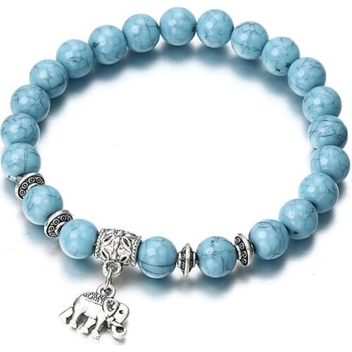 Bohemian Bangles New Fashion Beaded Bracelet Women Natural Stone Life Tree Elephant Owl Pendant Bead Bracelet Men Jewelry