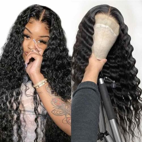 Brazilian Deep Wave Lace Front Human Hair Wigs Deep Curly Wave HD Transparent 13x6x1 T Part Lace Wigs Remy 28Inch Hair Wig