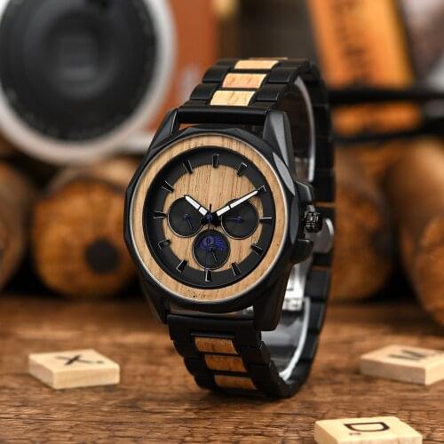 Ever Move Classical Wooden Watch For Men Fashion Waterproof Chronograph Military Wood Luminous Quartz Watches in Wood Gift Box