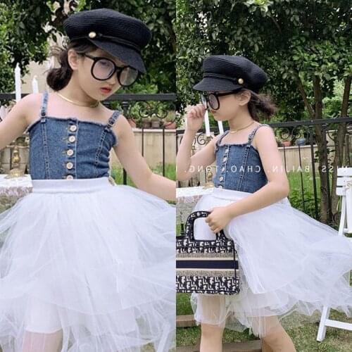 Childrens Suit Summer Girl Denim Vest + Skirt Gauze Skirt Two-piece Suit Childrens Clothing
