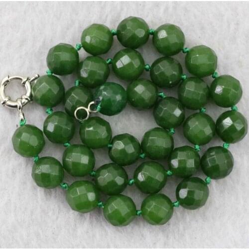 Hot sale Taiwan green jades chalcedony natural stone 8mm 10mm 12mm faceted round necklace for women elegant jewelry 18inch B1021