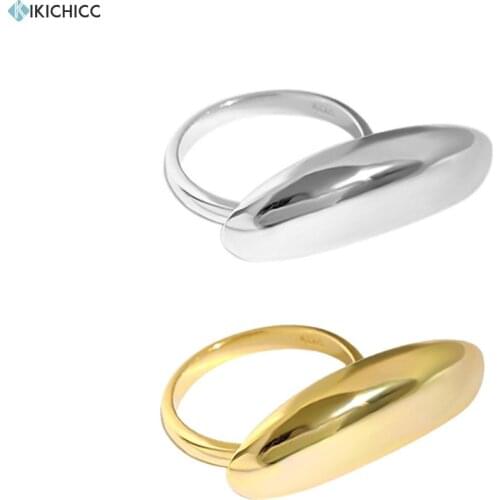 KIKICHICC 925 Sterling Silver Gold Special Ovals Rings Resizable Jewelry 2021 Wedding Jewels Line Simple Slim Plain Jewelry