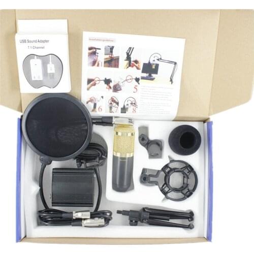 BM800 Condenser Microphone Cardioid Pro Audio Studio Vocal Recording Mic + 48V Phantom Power +Desk Stand +USB sound Adapter