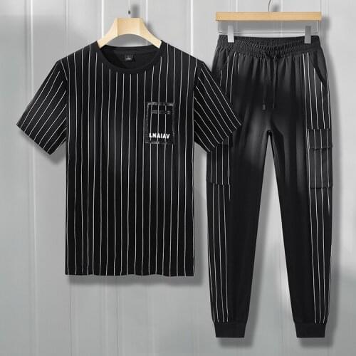 Korean Ice Silk Casual Short Sleeve Suit MenS Trend Handsome Thin Style With Summer Boy Sports Quick Dry Two Piece Set