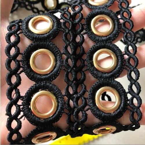 2Yards Gold Chain Metal Buttons Beaded Trimming Lace Ribbon Scrapbooking Applique Embellishment Sewing Renda For Wedding Dress