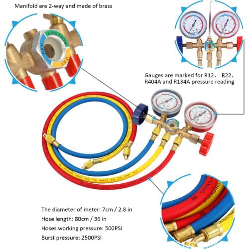 Refrigerant Manifold Gauge Set Air Conditioning Tools + Refrigerant Testing Charging Evacuation for Air Condition Refrigeration