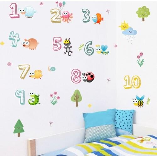 Cute Animals With Arabic Numbers Wall Stickers For Kindergarten Classroom Kids Room Home Decoration Nursery Mural Art Wall Decal
