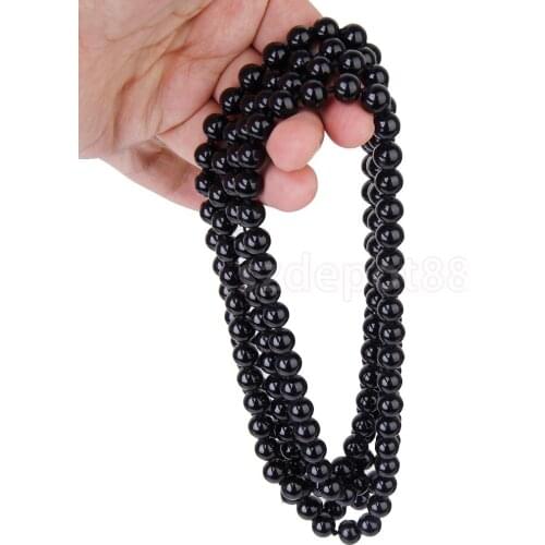 Fashion Black Faux Pearl Long Sweater Chain Necklace