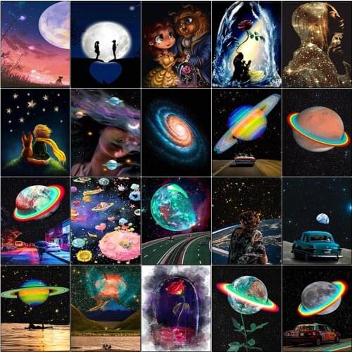 Full square 5d diamond painting kit set Car earth starry sky jupiter saturn complet mosaic embroidery Cross stitch dirll drawing