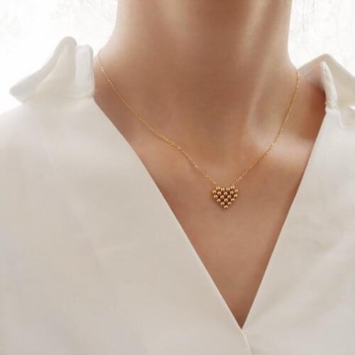 Stainless Steel Fashion Delicate Gold Bead Heart Chain Link Women Pendant Necklace Jewelry Gift For Him with Chain