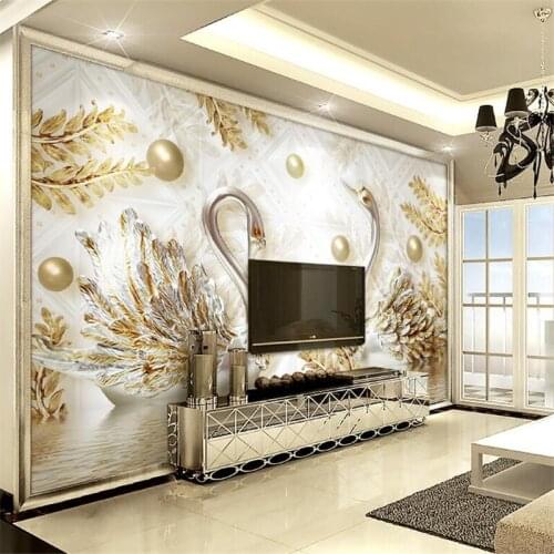 Beibehang Custom Wallpaper Luxury 3d Swan Gold Leaf Watermark Jewelry TV Wall Background Wall mural wallpaper for walls 3 d