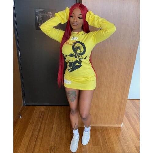 TNNAOFF Sexy Locomotive Print Bodycon Dress for Women Fall Clothing Full Sleeve O-neck Fashion Night Club Streetwear Dresses