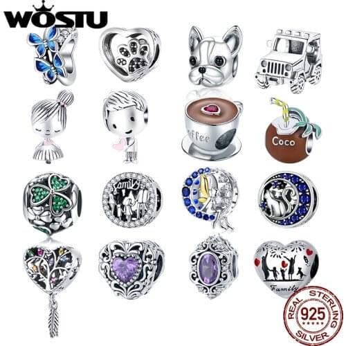 WOSTU Authentic 925 Sterling Silver Versailles Princess Coffee Beads Charms Pendant Fit Original Bracelet Women DIY Fine Jewelry
