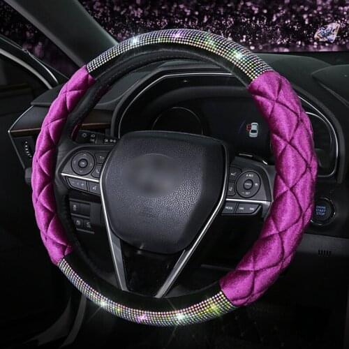 Luxury Crystal Car Steering Wheel Covers Universal Pink Purple Bling Rhinestone Steering Wheel Cover for Girls Car Accessories