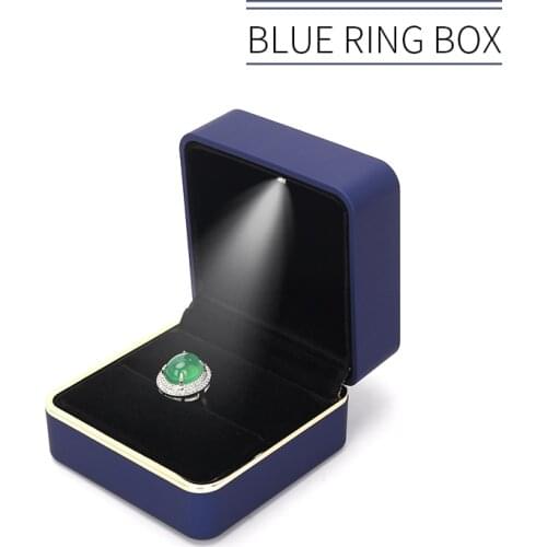 High Quality Blue LED Wedding Ring Jewelry Display Storage Box Women Earring Pendent Jewellery Organizer Showcase For Lover Gift