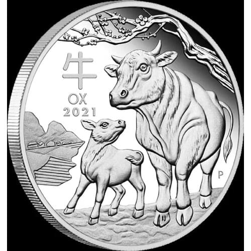 Bull symbol of the year 2021 Australia 1OZ Gold Silver Coin Lunar New Year Of Ox Cattle Coins Souvenirs Gifts