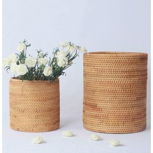 Nordic Decor Home Decoration Accessories Rattan Woven Storage Bucket Do The Vase Pure Handmade Ornaments Natural Wood Furniture