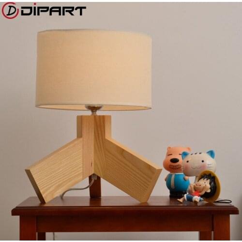 Nordic Minimalism Solid Wood Table Lamp Fabric Lampshade for Study Office Bedroom Living Room Book Reading Light Bedside Lamp