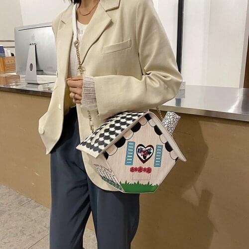 Fashion Creativity Funny Personality Simulation House Shoulder Bag Womens Pu Leather Messenger Bag Cute Crossbody Chain Bag