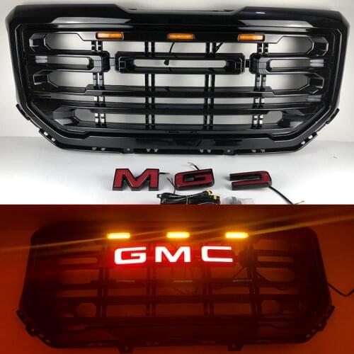 Led Front Racing Grille Fit For GMC Sierra 1500 2016 2017 2018 Front Upper Grill Gloss Black Grille with led letter