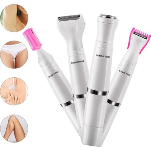 SONAX PRO 4 In 1 Women Shaver for Lady Epilator Hair Removal Painless Facial Depilator Eyebrow Bikini Trimmer USB Rechargeable